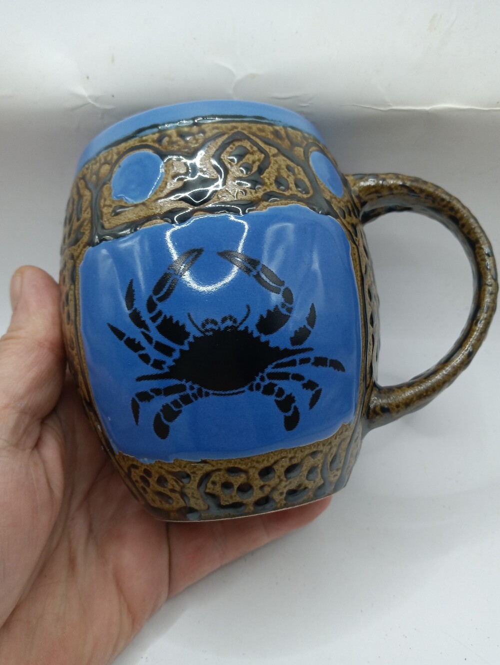 Always Azul Pottery Blue Brown Crab Coffee Mug Cup Villa Grove Colorado